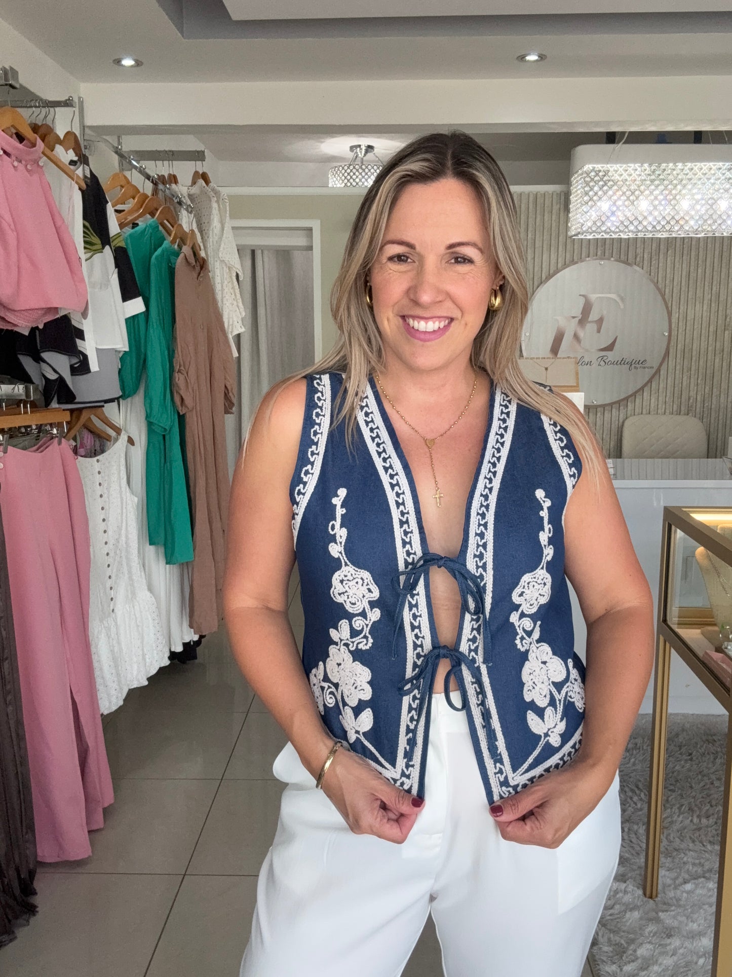 Navy Crochet Top