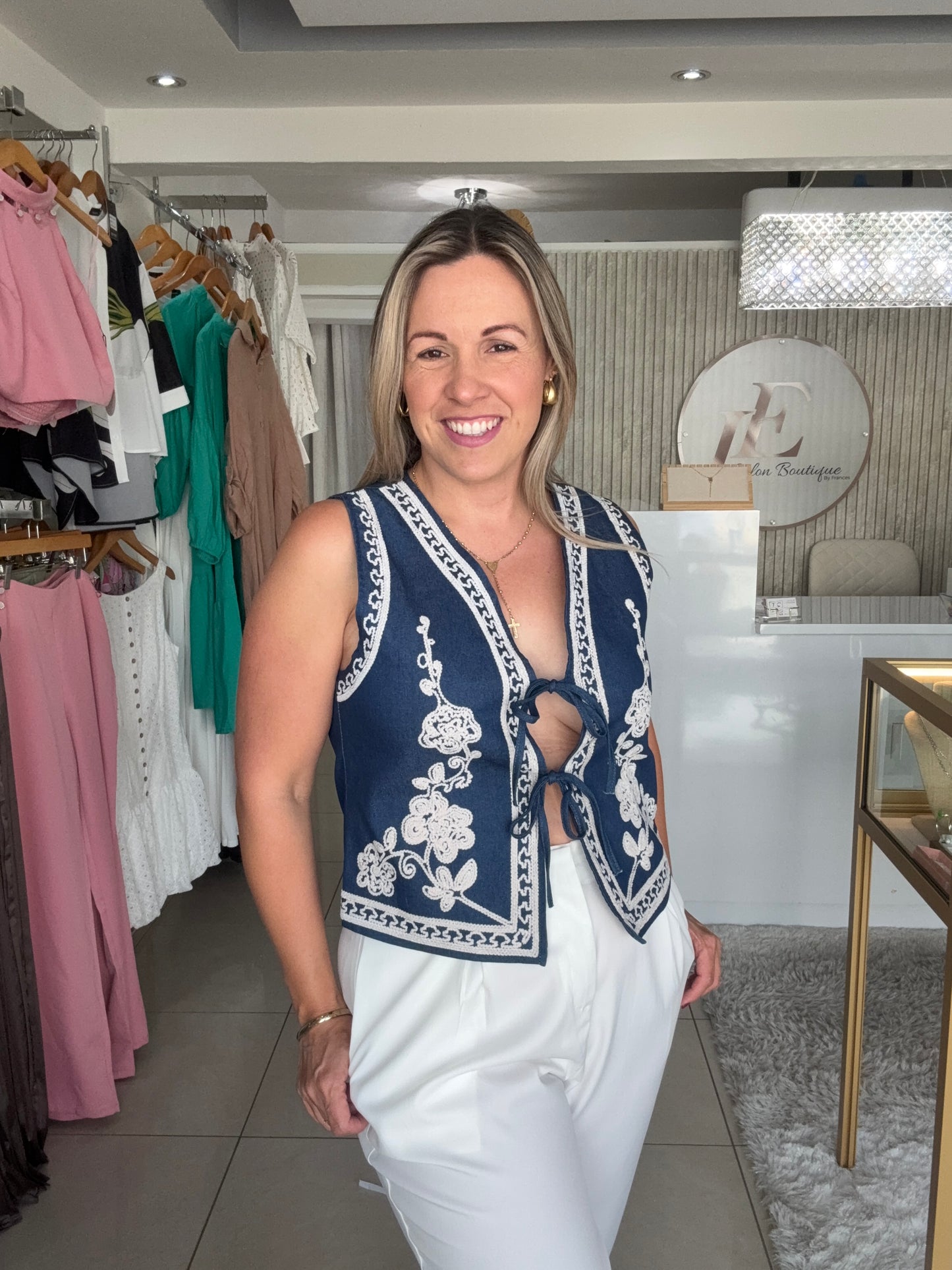 Navy Crochet Top