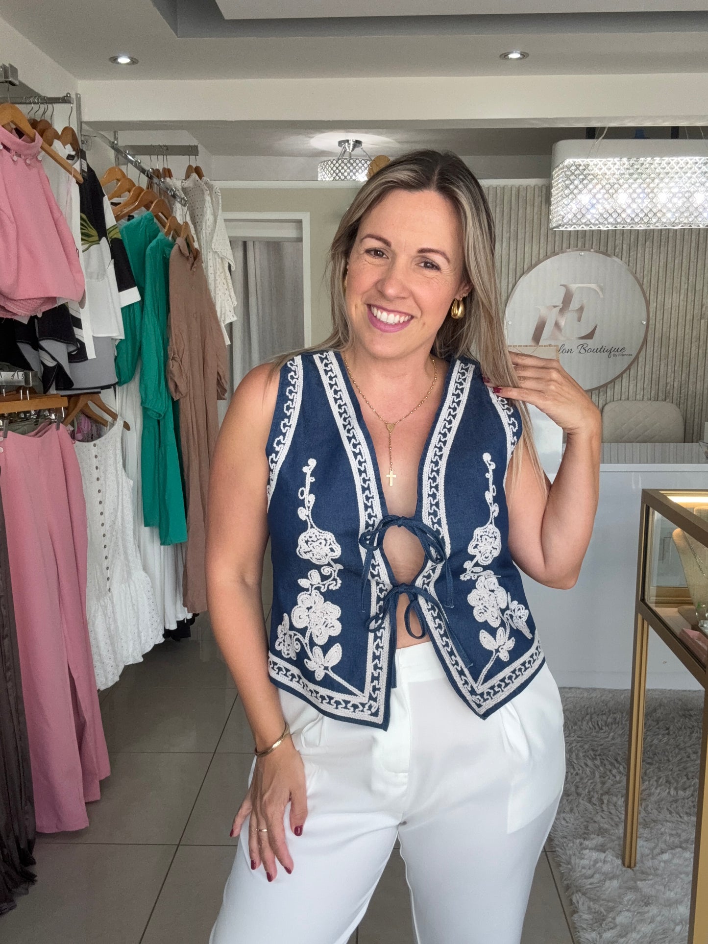 Navy Crochet Top