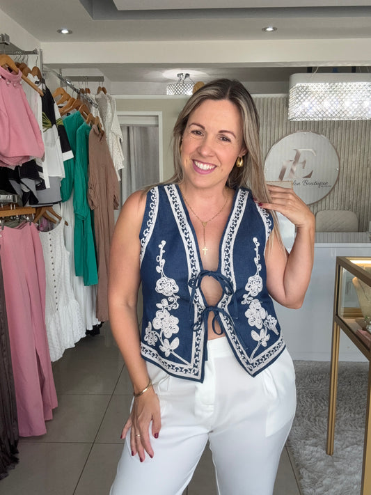 Navy Crochet Top