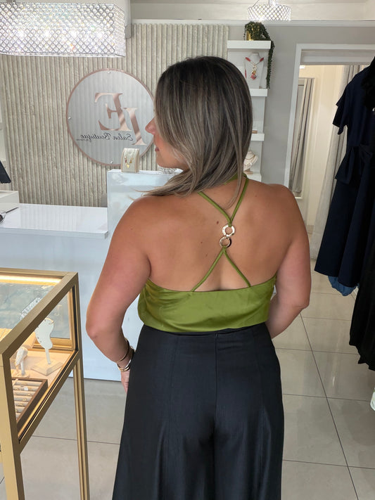 Satin green top