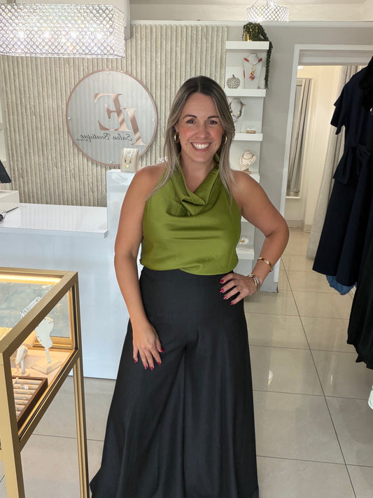 Satin green top