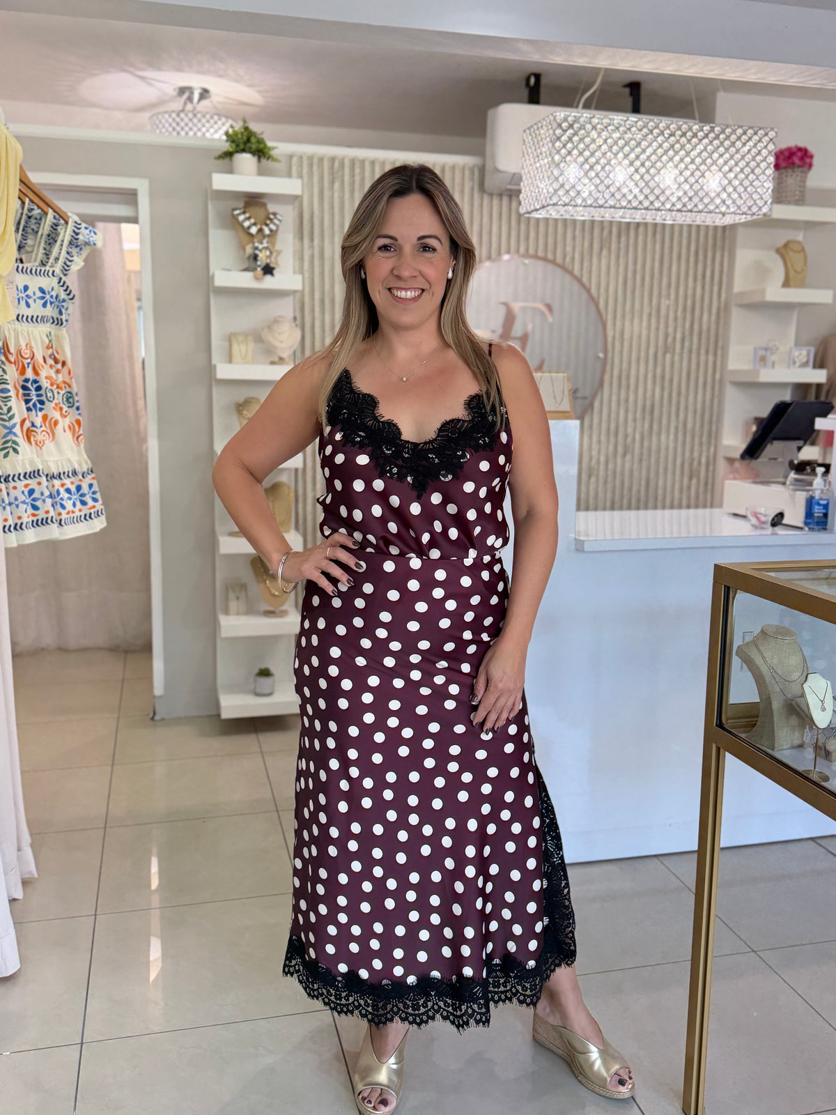 Polka Dots Burgundy Top