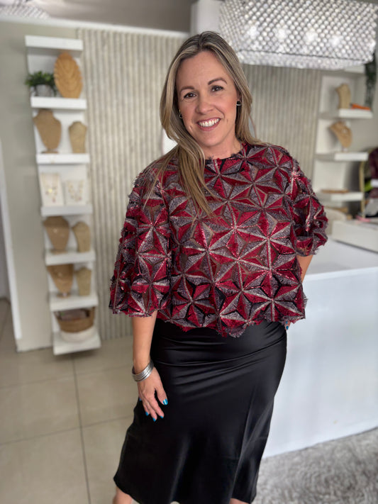 Gracia Red Flowers Top